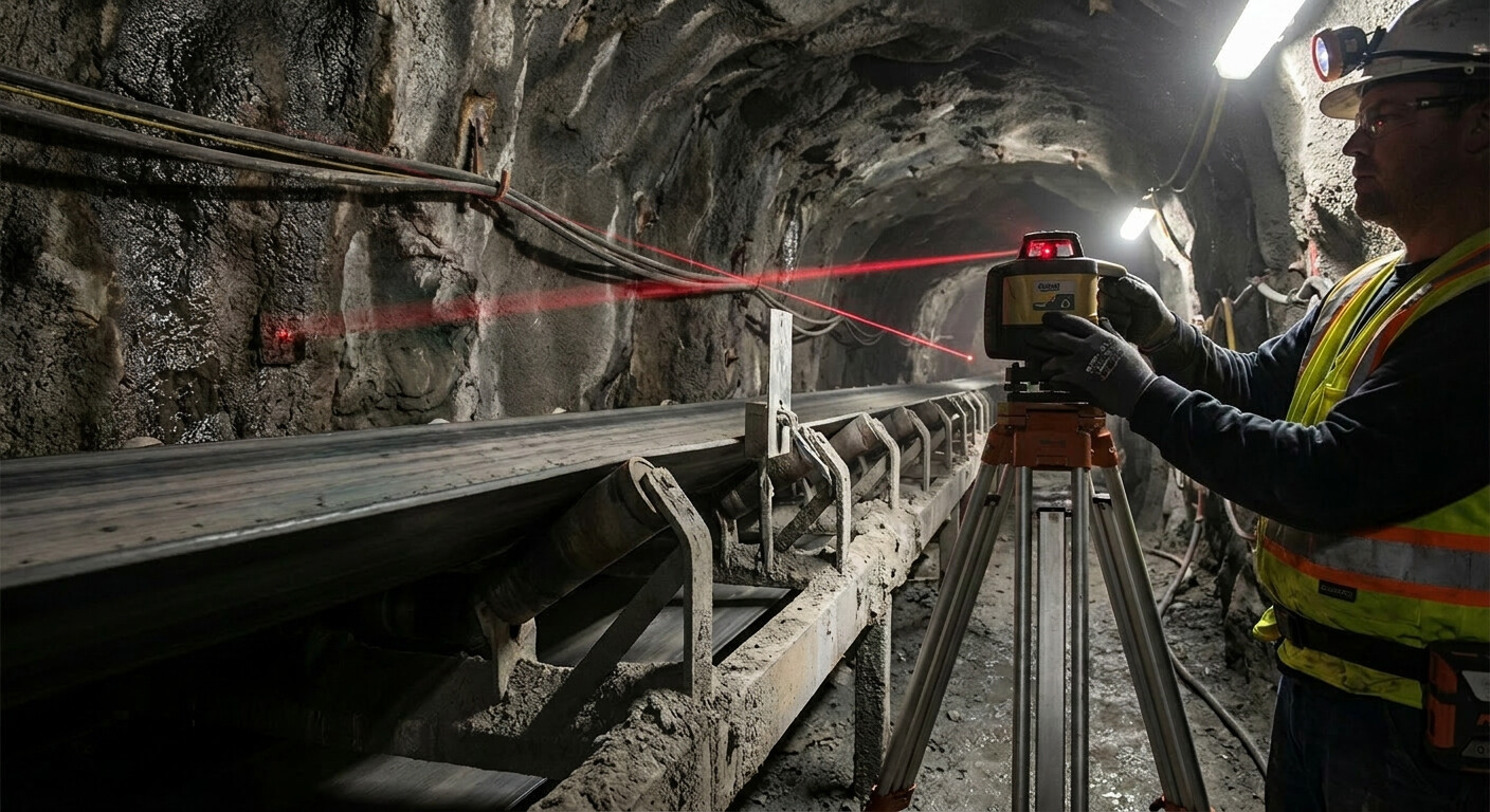 Laser alignment tool projecting a beam for precise tunnel and mining excavation profiles