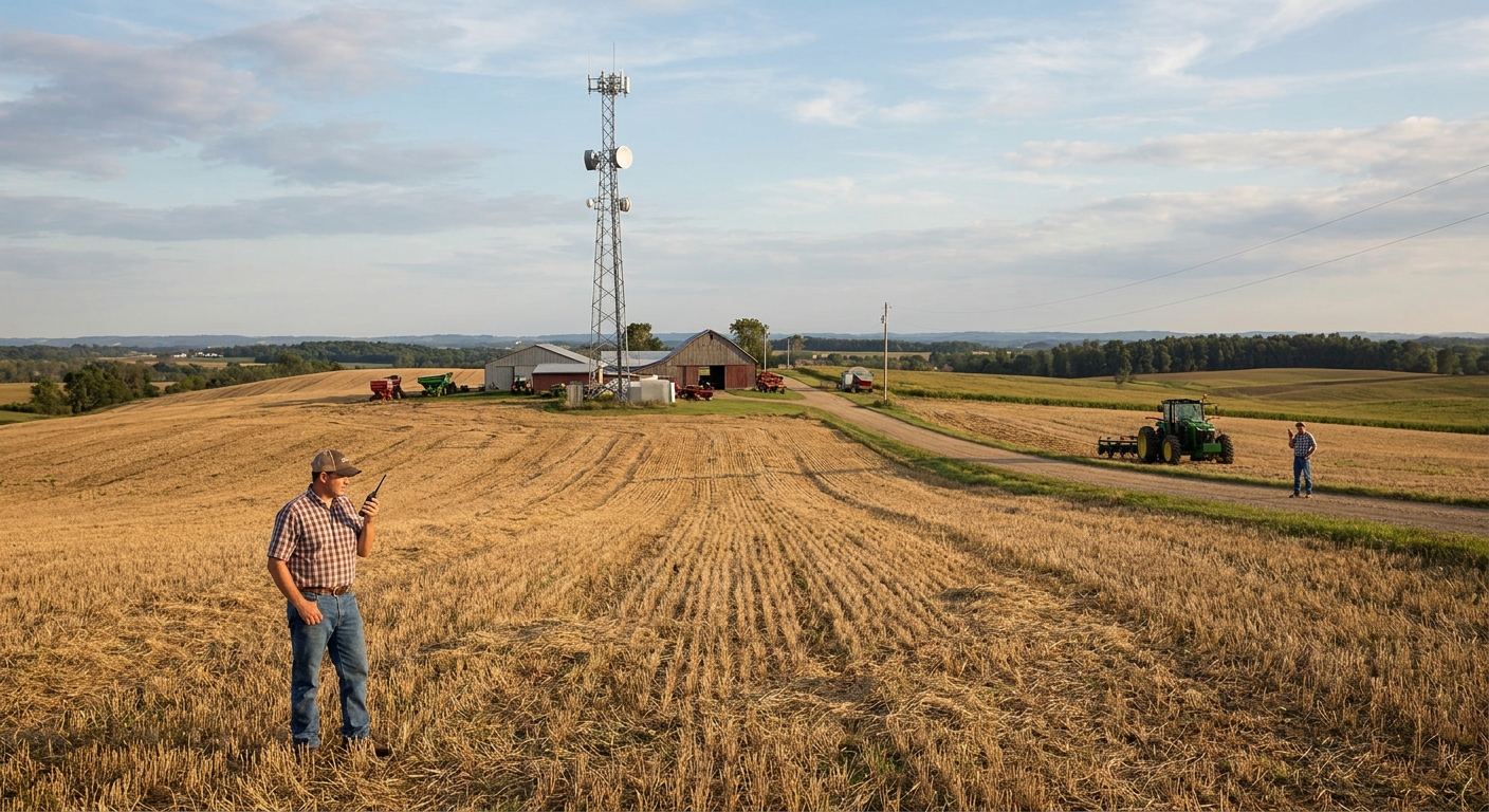 Two-way radio system providing coverage across multiple farms and fields