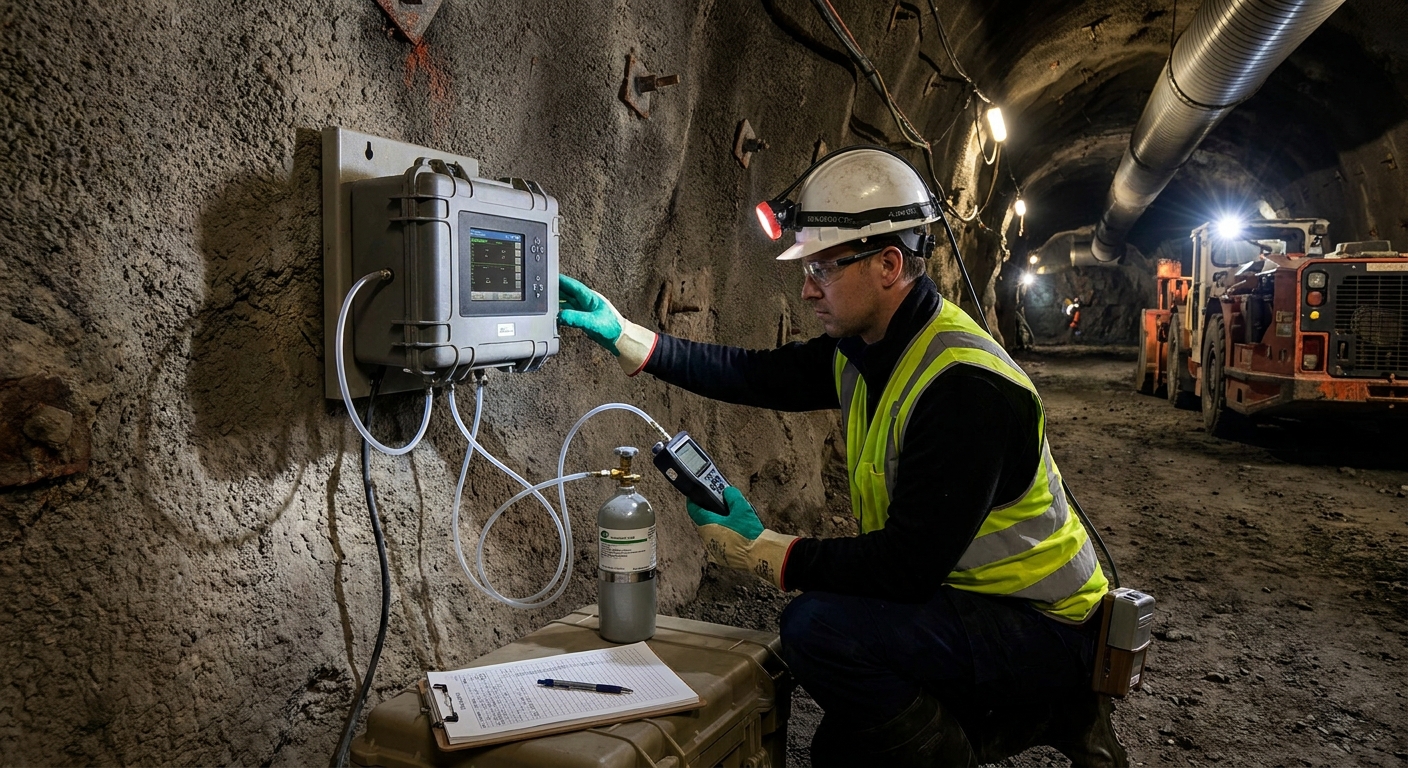 Routine calibration of atmospheric monitors in mines ensures safety and compliance.