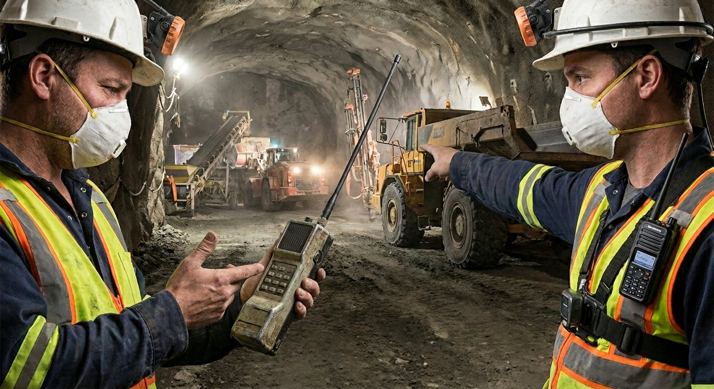 Testing older mine radios on busy job sites for reliability and safety