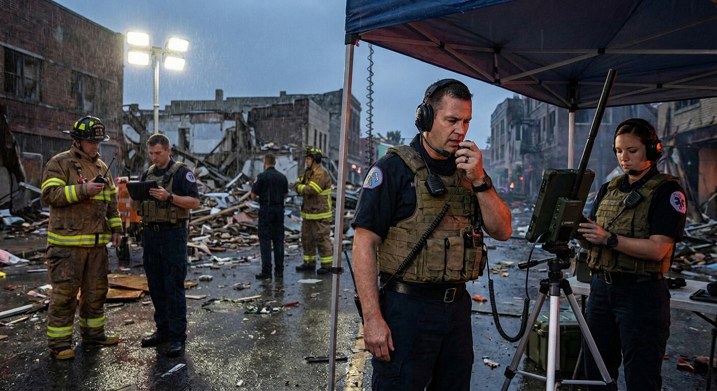 First responders using reliable communication equipment during emergency situations